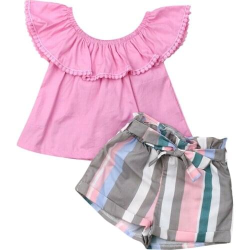1-6Years Toddler Kid Baby Girl Summer Clothes Ruffle T-shirt Top+Shorts Pants Outfits