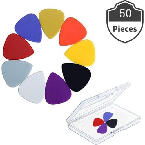 50Pcs/Set Celluloid Guitar Pick Plectrum 20*0.46mm 20*0.71mm 10*0.96mm Thickness Guitar Accessories With Box ABS Guitar Picks