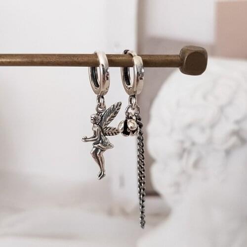 Moda 2020 Chain hoops earing for women Flower Angel Fairy Asymmetric Cute earrings Designer bizuteria damska ohrringe vintage