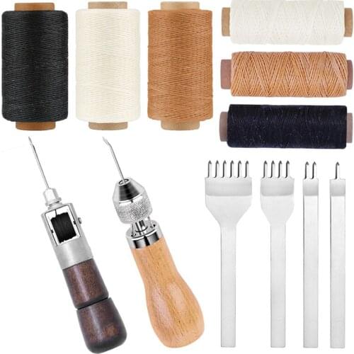 KAOBUY Sewing Awl Kit Portable Stitching Awl Hand Stitcher Repair Tool Kit r with Needles Waxed Threads for Leather DIY Process