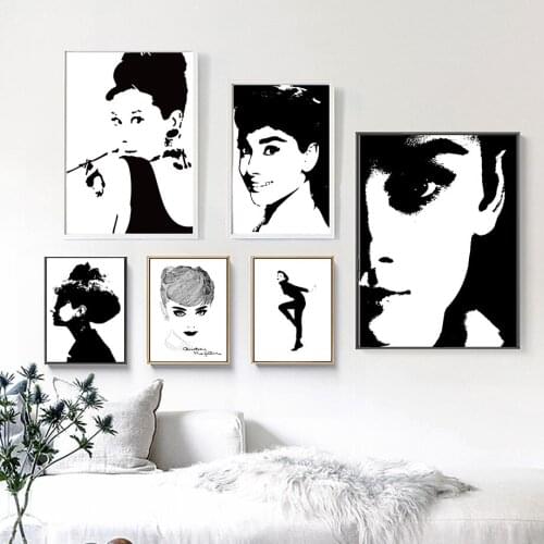 Wall Art Canvas Painting Fashion Movie Star Hepburn Black White Nordic Posters And Prints Wall Pictures For Living Room Decor