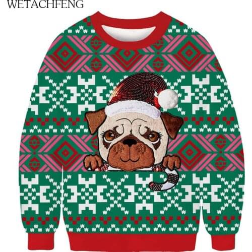 New Mens Ugly Christmas Sweaters Winter Autumn Funny Cute Dogs Printed Jumpers Tops Plus Size Pullovers Xmas Unsex Coat Clothes