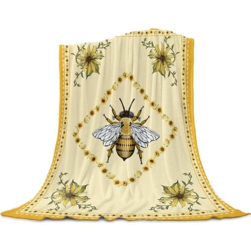 Living Room Sofa Blanket Sunflower Bee Yellow Idyllic Children Soft Throw Blanket Travel Airplane Hotel Portable Thin Blanket