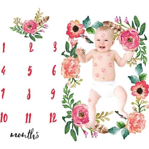 Flowers Infant Monthly Milestone Blanket Diaper Baby Kids Photo Props Play Mat Photography Background Cloth Shoot Accessories