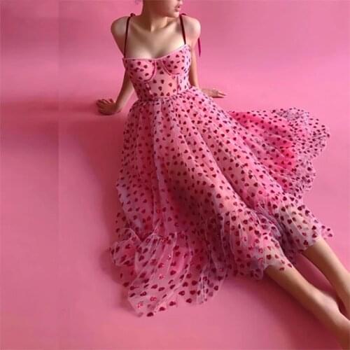 2021 Red Heart Shape Spaghetti Straps Pleated Prom Dresses Tulle Short Evening Dresses Sweetheart A-Line Formal Gowns