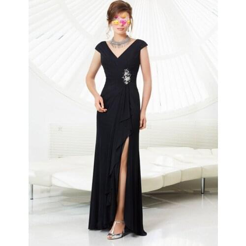 Beach Mother Dresses Front Split Chiffon Evening Dresses For Weddings vestido de festa para mae da noiva Dress for Women Black