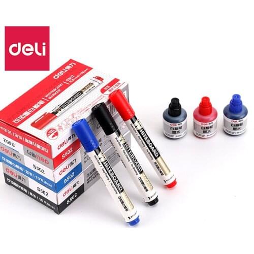 1pcs Deli white board pen easy to clean writing pen can be added with ink for teaching, office training, 3 colors optional