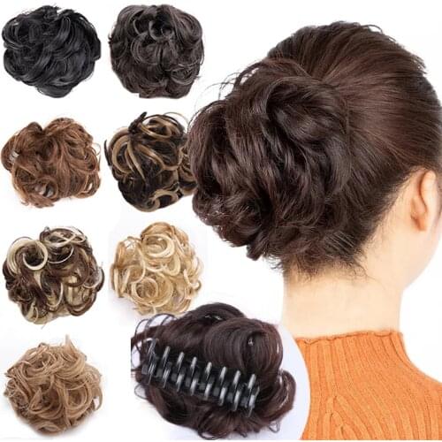 AILIADE Heat Resistant Synthetic Messy Clip Chignon Donut Natural Color Claw Chignons Hairpieces for Women