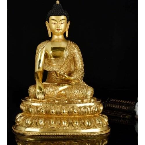 TOP GOOD Buddha HOME Greco-Buddhist Protection # Tibetan Buddhism Lotus Sakyamuni Buddha Gilding statue