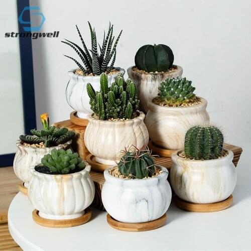 Strongwell Home Desktop Decoration Flower Pot Marble Pattern Ceramic Flower Pot Planter Decoration Flowerpots Succulent Pot