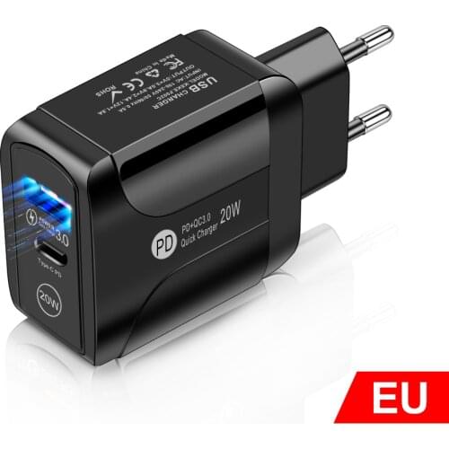 20W USB+Type C Mobile Phone Fast Charging Charger QC3.0 Phone Charger Adapter For iPhone Xiaomi Huawei Universal PD Chargers