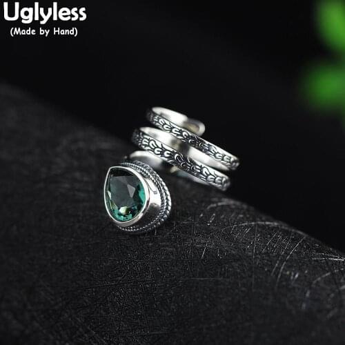 Uglyless Multi Circles Thai Silver Open Rings for Women Oval Crystal Rings 925 Thai Silver Phoenix Tail Bijoux Fine Jewelry R913