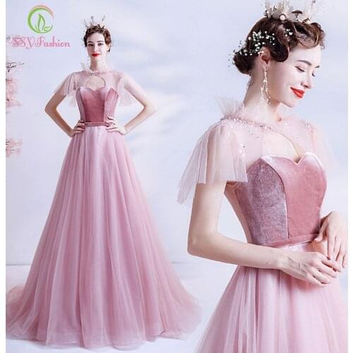 SSYFashion New Sweet Pink Long Evening Dress Romantic Princess Ruffles Beading A-line Prom Formal Gowns Vestidos De Fiesta