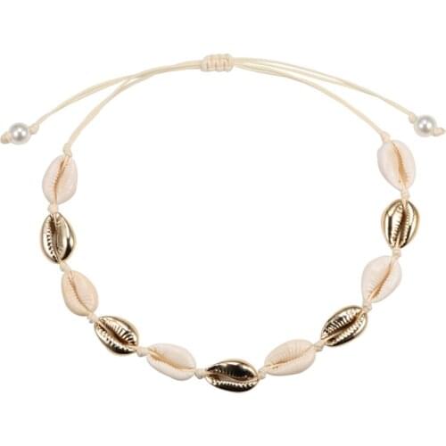 Handmade DIY Women Shells Necklaces Gold Natural Sea Conch Braided Chain Choker Adjustable Bohemian Girl Charm Jewelry Best Gift