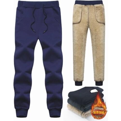 Winter Mens Pants Casual Sweatpants Super Warm Thick Pants Cashmere Trousers For Male Fleece Male Long Outdoors Pants