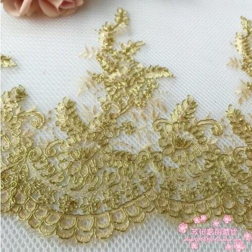 1 Meter Super Wide Lace Patchwork Material Gold Embroidered Lace Ribbon DIY Sewing Wedding Lace Trim Headwear Accessories 26cm