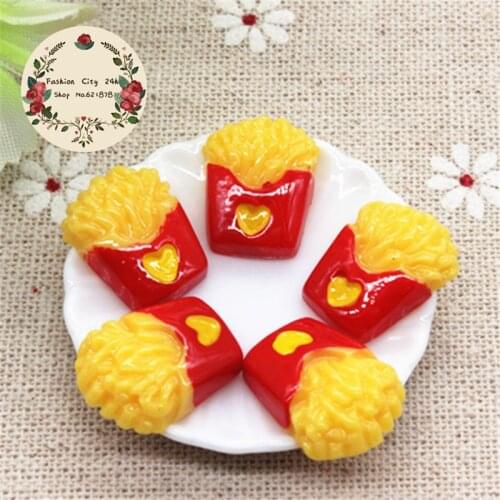 20pcs Cute Resin Simulation French Chips Miniature Food Art Flatback Cabochon DIY Decorative Craft Scrapbooking,14*18mm
