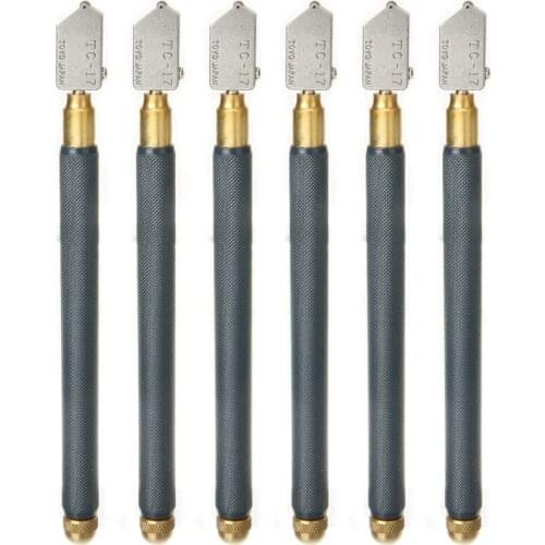 6Pcs TC-17 Oil Glass Cutter Metal Handle Diamond Straight Head Cutting Tool Pack