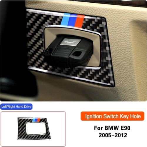 Carbon Fiber Car Accessories Interior Ignition Switch Key Hole Decoration Cover Trim Stickers For BMW E90 2005-2012