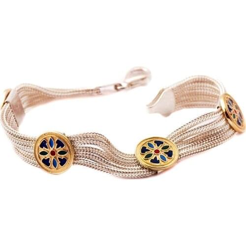 Authentic Turkish Mardin Midyat Straw "Babylon Motif" Bracelet Handmade Enamel Silver Bracelet 925 Sterling Silver Elegant Girls