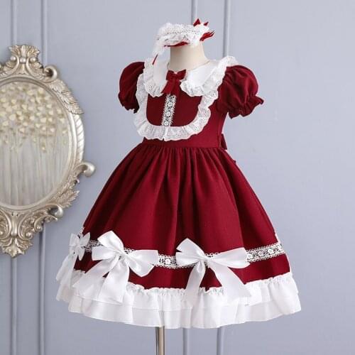 Flower Girl Wedding Party Dress Lolita Lace Bowknot Cake Tutu Girls School Graduation Party Performance Dress Kids Vestidos