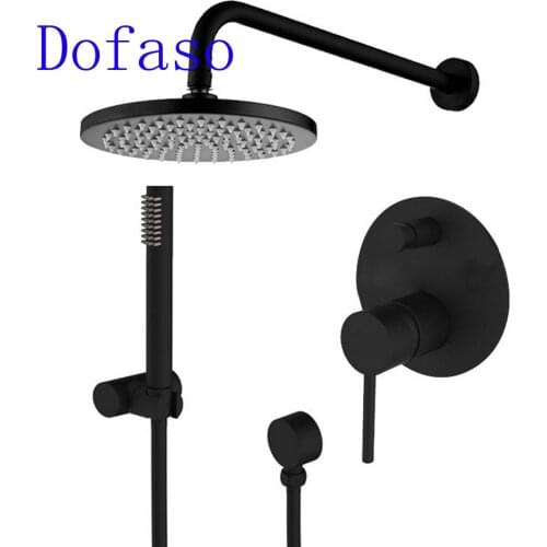 Dofaso Brass Bathroom Black Shower Set Faucet Ceiling Wall Shower Arm Diverter Mixer Handheld Spray Sets 8" Rian Shower head