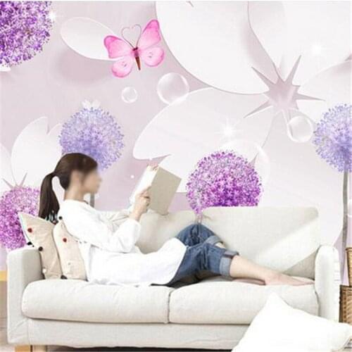 Custom Photo Wallpapers 3D Floral Dandelion Murals Wallpaper for Living Room Flowers Purple Modern Luxury Wall Papers Home Decor