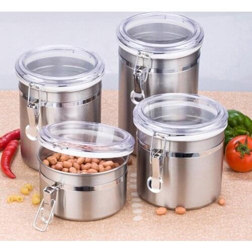 Airtight Stainless Steel Jar Canister Coffee Flour Sugar Tea Container Holder
