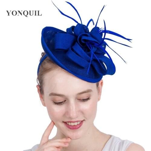 Imitation Sinamay Vintage Wedding Headwear Women Fascinator Hat With Headband Race Derby Fedora Hair Pink Hoops Hair Accessories