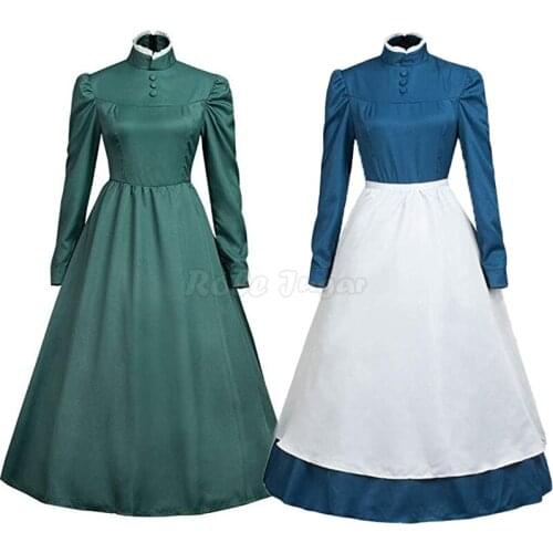 Howls Moving Castle Sophie Hatter Wizard Howl Group of Character Anime Cosplay Costume Halloween Party Women Maid Dress C78M286