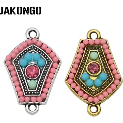 JAKONGO Antique Silver Plated Colorful Crystal Shield Connectors for Jewelry Making Bracelet Accessories DIY Craft 23x15mm