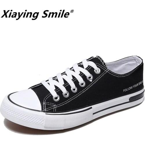 Xiaying Smile mens casual shoes hot sale fashion canvas shoes for men boys leisure shoe students black white male footwear flat