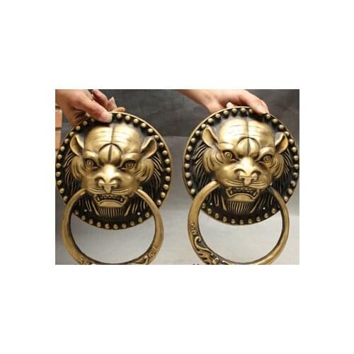 Chinese Bronze Evil Spirits Tiger Head Statue Valve Ring Door knocker Gate Pair Sculpture statues unicornio garden decoration