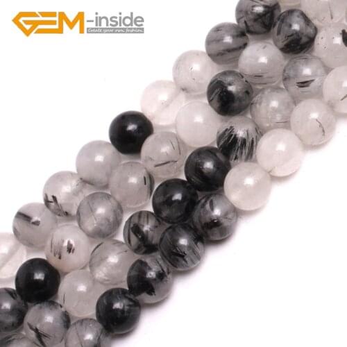 6mm 8mm 10mm 12mm 14mm Round Black Rutilated Quartz Beads Natural Stone Bead For Jewelry Making Strand 15 Inch Wholesale New