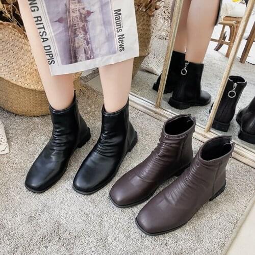 2019 Hot Sale Female boot split leather boots Women winter shoes warm plush ankle boots black zip botines mujer Chaussure U11-94