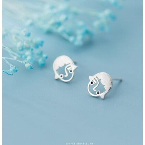 MODIAN New Cute Little Girl Face Shape Stud Earring for Women 925 Sterling Silver Anti-Allergy Ear Pin Fine Jewelry Kids Gift