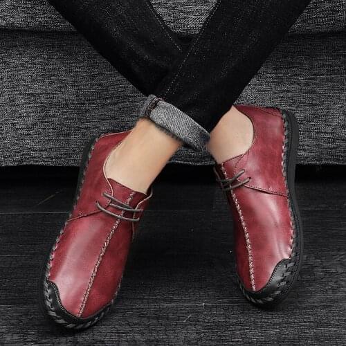 Mens Spring/Autumn Handmade Driving Loafers Moccasins Lace-up Leather Shoes Plus Size