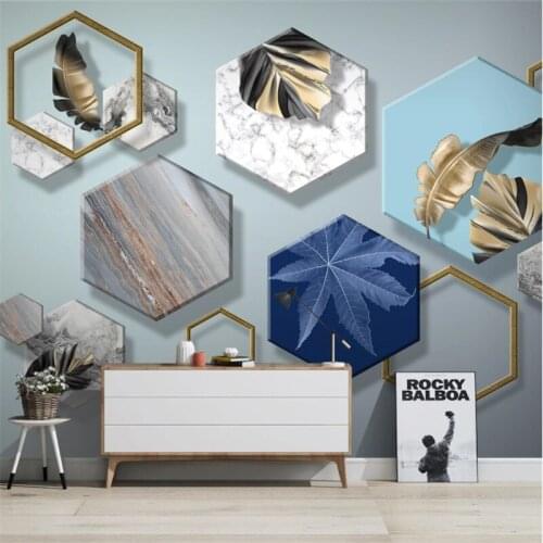Custom Mural Wallpaper Modern Minimalism Geometric Golden Plant Leaf TV Background Wall Painting