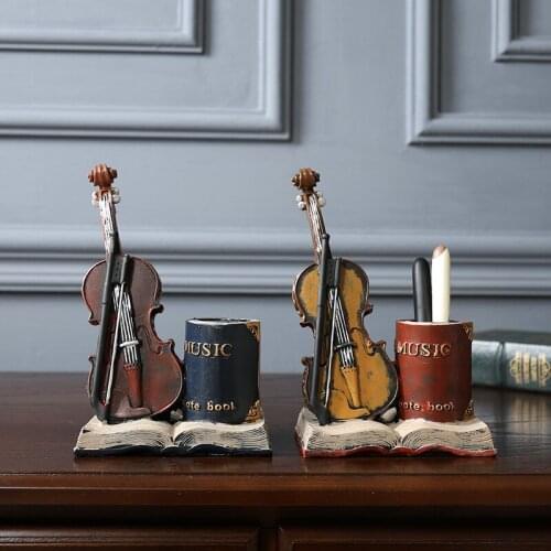 Nordic Retro Violin Storage Pen Holder Resin Accessories Study Room Office Desk Ornaments Crafts Coffee Table Furnishings Decor