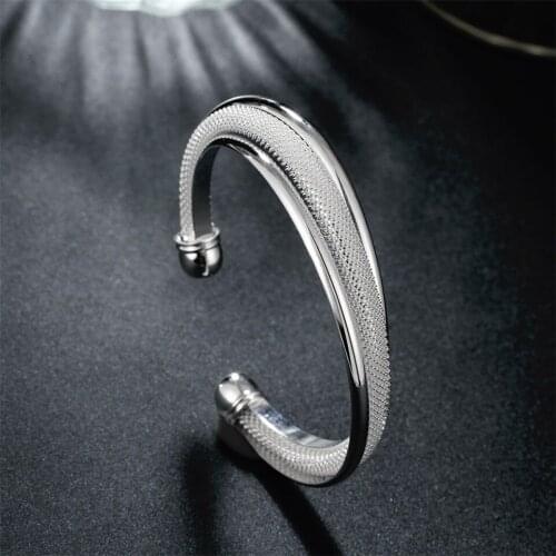 NEW 925 Silver Fashion Jewelry Large Reticulated Bracelet Women Bangle Wedding Engagement Jewelry