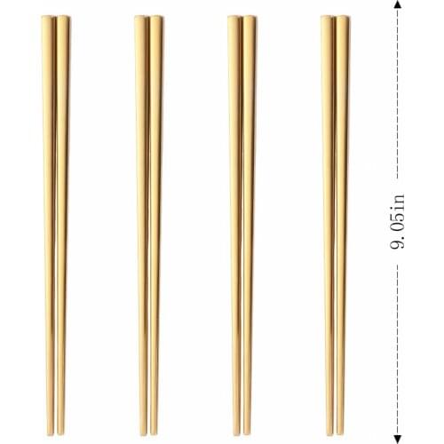 4 Pairs Square Gold Japanese Korean Style Chinese Chopsticks Sushi Sticks Noodles Rolls Food Tableware Reusable Metal Chopsticks