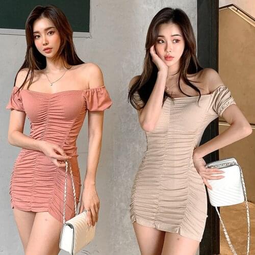 Summer Dresses Knitted Bandage Bodycon Slash Neck Off Shoulder Womens Dress Draped Vintage Korean Clothes Sexy Party Sundress