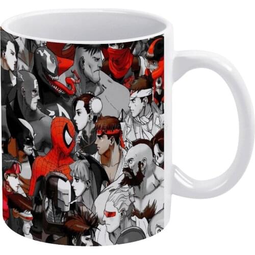 VS. ( Red ) White Mug White Ceramic Tea Cup Birthday Gift Milk Cups and Mugs Fighting Black White Red Video Games Game Comic Com