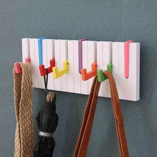 Piano Coat Storage Rack with Multiple Hooks Wooden Artistic Keys Hanging Wall Decoration Hangers