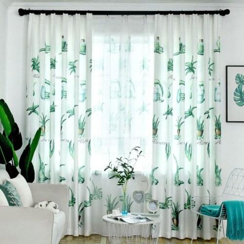 Simple Europe Blackout Printing Cotton Polyester Curtains for Bedroom Aloe HousePlant Pattern Living Room Study Room Curtain