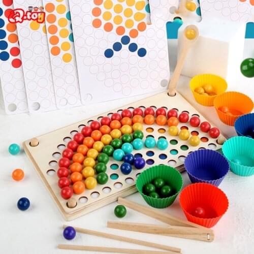 Rainbow Board Wooden Toys Baby Montessori Educational Toys Color Sorting Nordic Wood Toys Clip Beads Games Gift For Kids
