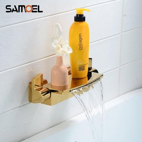 Luxury High-quality Brass Bathtub Waterfall Faucets Mixers Golden Wall Mount Bath Tub Water Taps BF1022