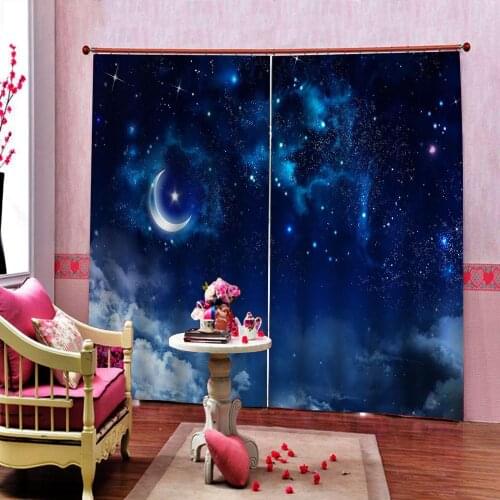Customized Moon Star 3D Print Luxury Window Blackout Curtains Drapes For Living room