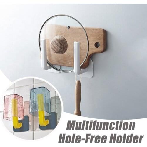 Self-adhesive Pot Lid Holder Hole-Free Toilet Paper Holder Tissue Hanger Storage Racks Wall-Mounted Bathroom Kitchen Tool