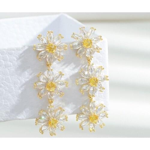 New Fashion Copper Plated Real Gold Micro-inlaid Zircon 925 Silver Needle Temperament Light Luxury Earrings Women Jewelry Gift